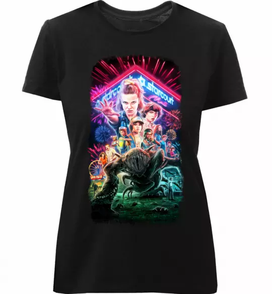 Жіноча преміум футболка Stranger Things Starcourt Mall Чорний фото