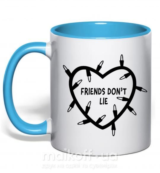 Чашка з кольоровою ручкою Friends dont lie Блакитний фото