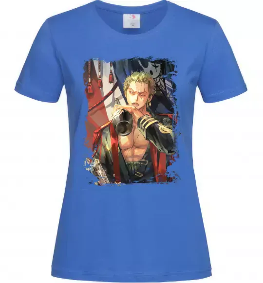 Женская футболка One piece потертий Ярко-синий фото