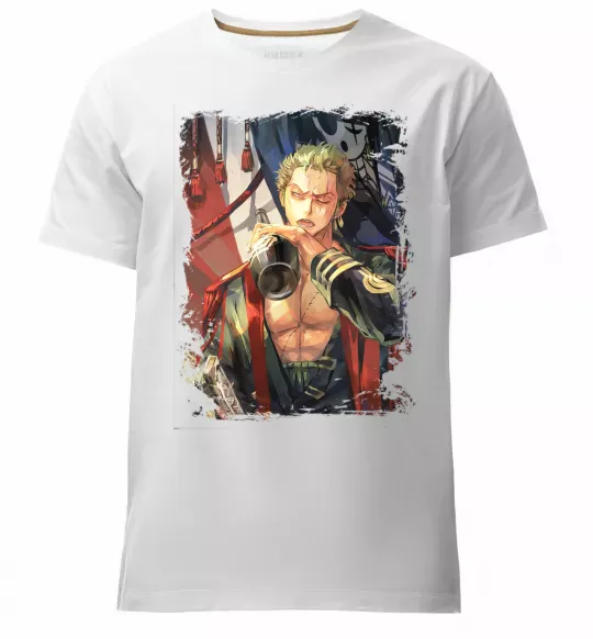 Мужская премиум футболка One piece потертий Белый фото