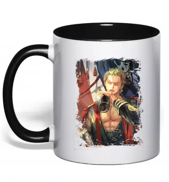 Чашка с цветной ручкой One piece потертий Черный фото