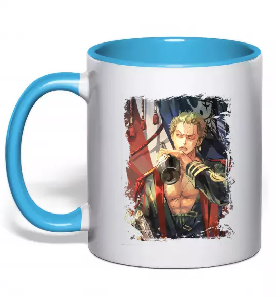 Чашка с цветной ручкой One piece потертий Голубой фото