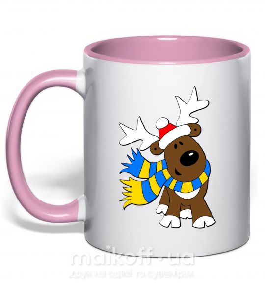 Чашка с цветной ручкой Striped deer український Нежно розовый фото