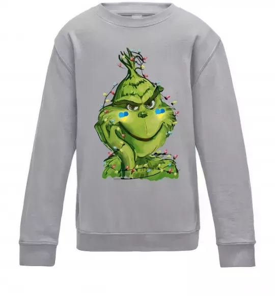 Дитячий світшот Грінч у гірлянді український Сірий меланж фото