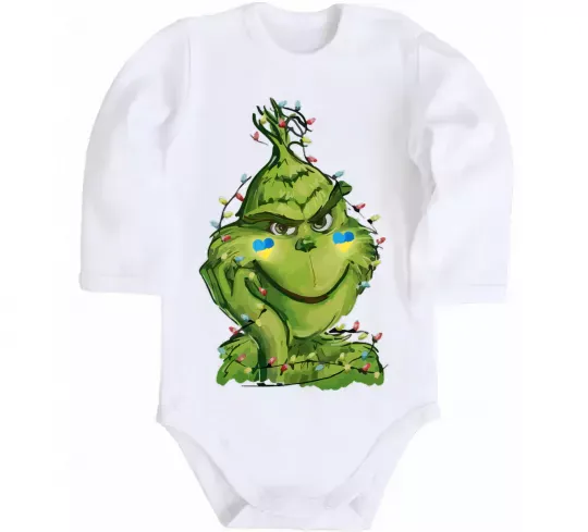 Дитячий бодік Грінч у гірлянді український Білий фото