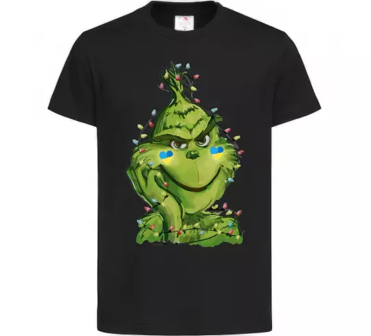 Детская футболка Грінч у гірлянді український Черный фото