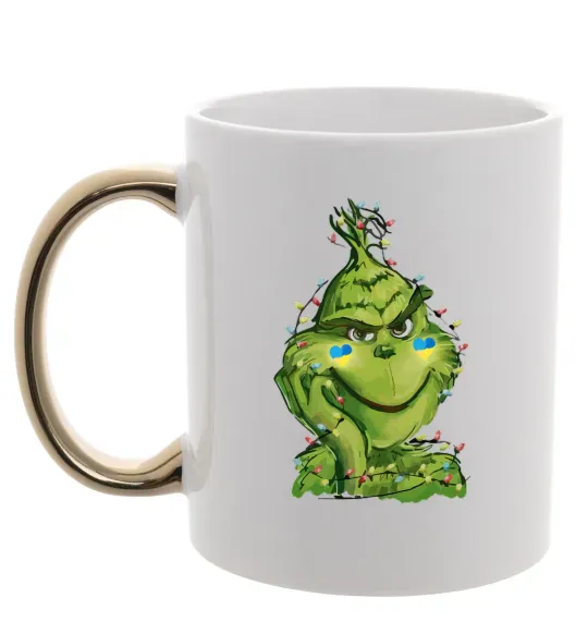 Чашка с цветной ручкой Грінч у гірлянді український Золото фото