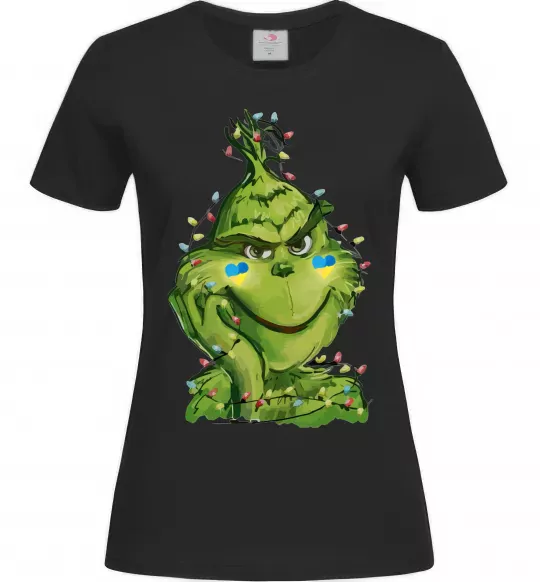 Жіноча футболка Грінч у гірлянді український Чорний фото