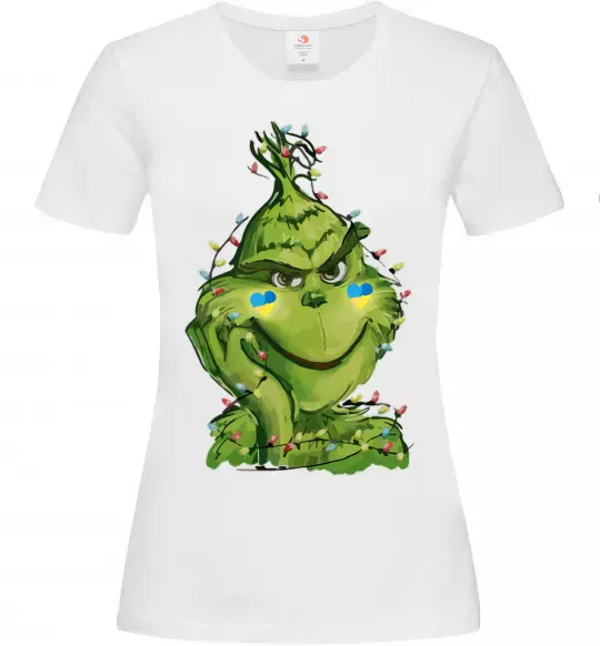 Жіноча футболка Грінч у гірлянді український Білий фото