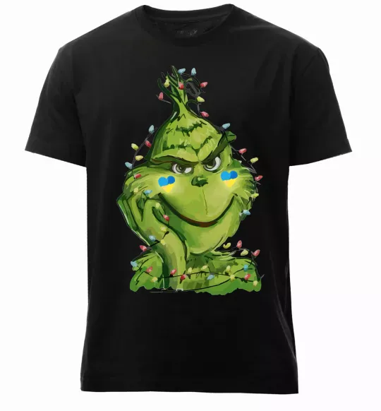 Мужская премиум футболка Грінч у гірлянді український Черный фото