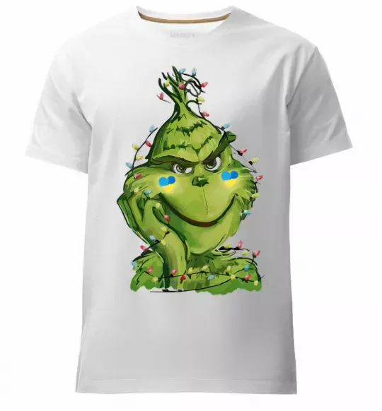 Мужская премиум футболка Грінч у гірлянді український Белый фото