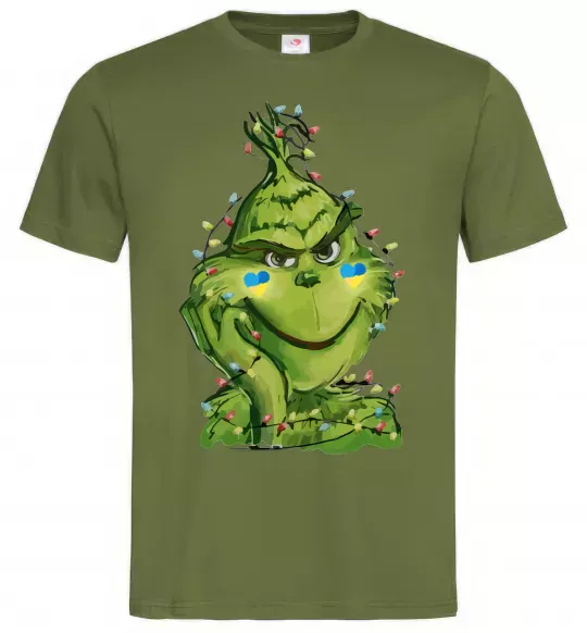 Чоловіча футболка Грінч у гірлянді український Оливковий фото