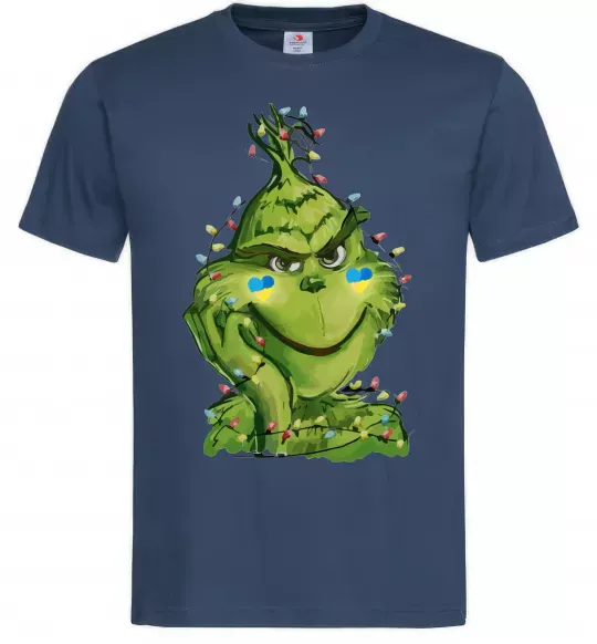 Чоловіча футболка Грінч у гірлянді український Темно-синій фото