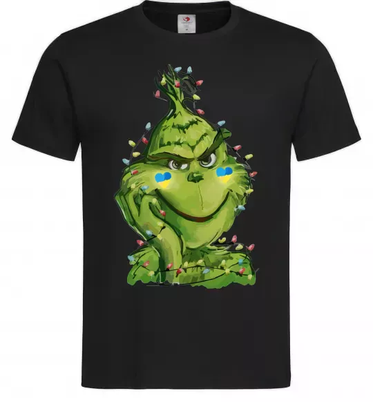 Чоловіча футболка Грінч у гірлянді український Чорний фото