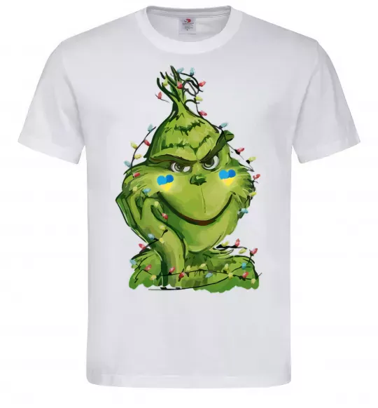 Чоловіча футболка Грінч у гірлянді український Білий фото