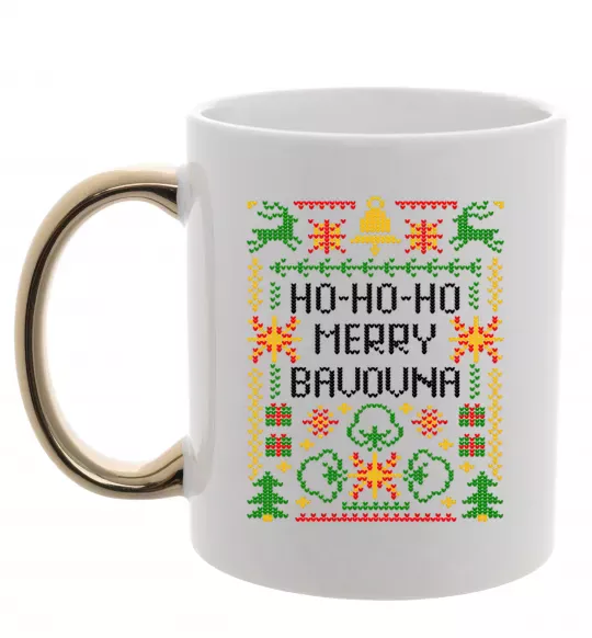 Чашка с цветной ручкой Новорічна бавовна Золото фото