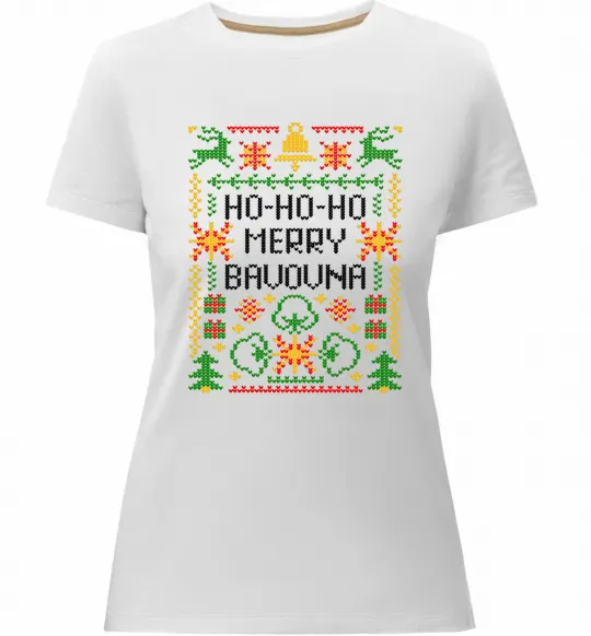 Жіноча преміум футболка Новорічна бавовна Білий фото