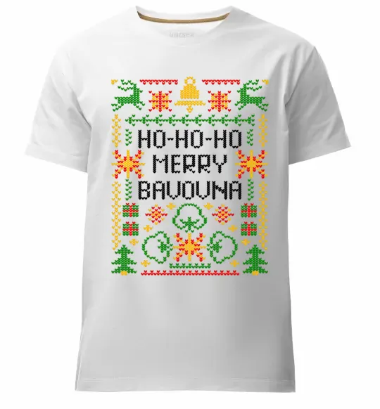 Мужская премиум футболка Новорічна бавовна Белый фото