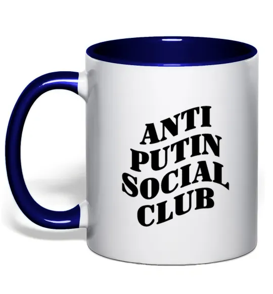 Чашка с цветной ручкой Anti putin social club Глубокий темно-синий фото
