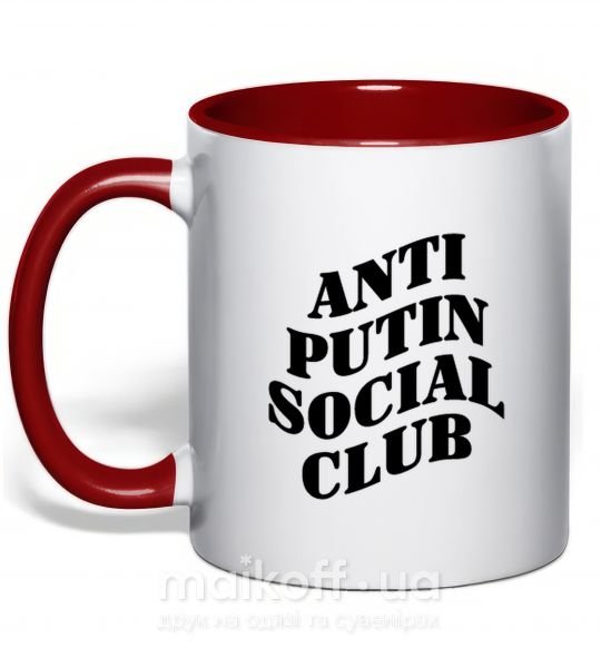 Чашка с цветной ручкой Anti putin social club Красный фото