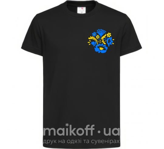 Детская футболка Квіти орнамент ВИШИВКА Черный фото