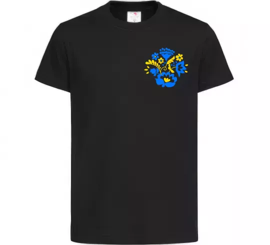 Детская футболка Квіти орнамент ВИШИВКА Черный фото