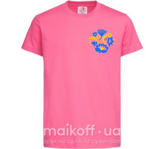 Дитяча футболка Квіти орнамент ВИШИВКА Яскраво-рожевий фото