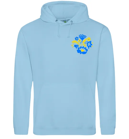 Мужская толстовка (худи) Квіти орнамент ВИШИВКА Голубой фото