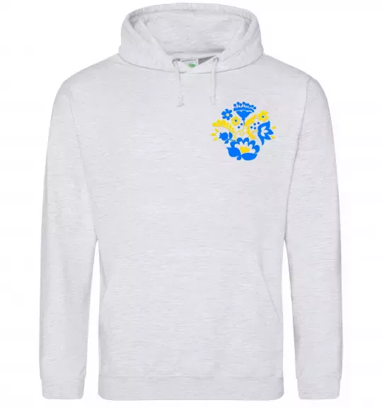 Женская толстовка (худи) Квіти орнамент ВИШИВКА Серый меланж фото