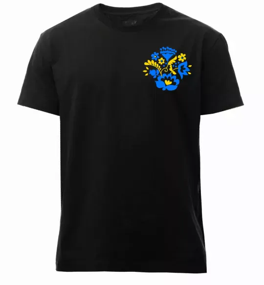 Мужская премиум футболка Квіти орнамент ВИШИВКА Черный фото