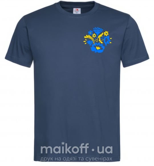 Мужская футболка Квіти орнамент ВИШИВКА Темно-синий фото