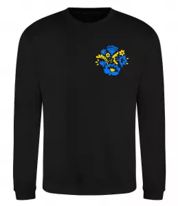 Світшот Квіти орнамент ВИШИВКА Чорний фото