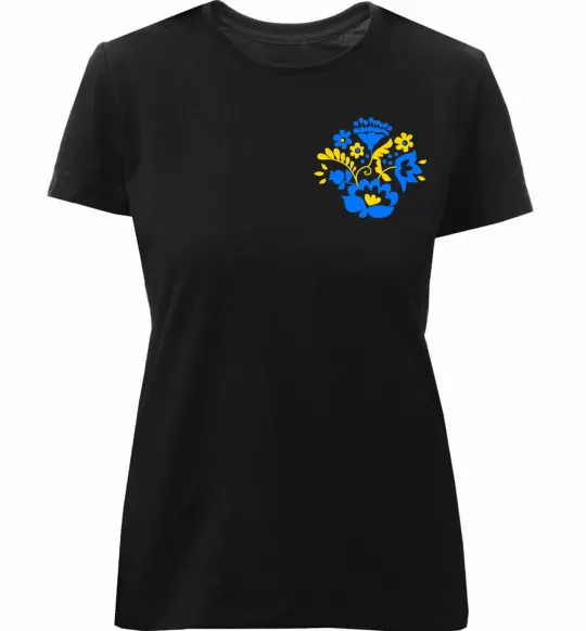 Женская премиум футболка Квіти орнамент ВИШИВКА Черный фото