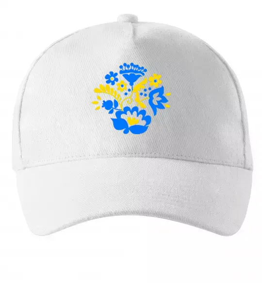 Кепка Квіти орнамент ВИШИВКА Білий фото
