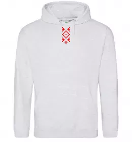 Мужская толстовка (худи) Українська вишиванка ВИШИВКА Серый меланж фото