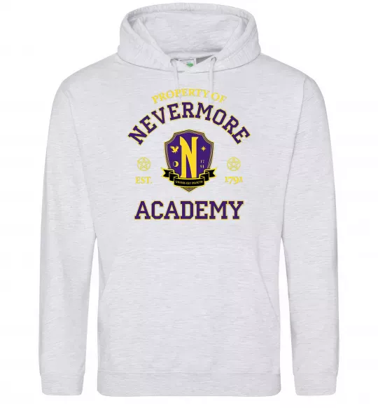 Мужская толстовка (худи) Nevermore academy Серый меланж фото