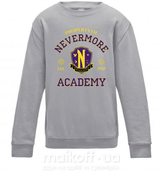 Детский Свитшот Nevermore academy Серый меланж фото