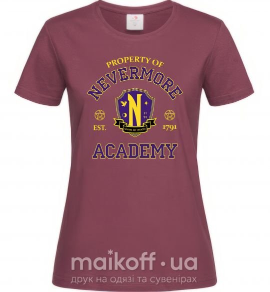 Женская футболка Nevermore academy Бордовый фото