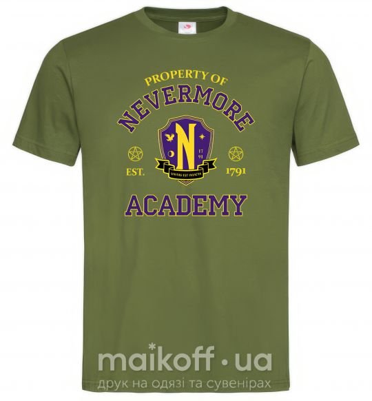 Мужская футболка Nevermore academy Оливковый фото