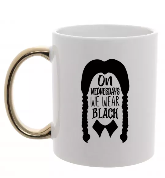 Чашка с цветной ручкой On wednesday we wear black Золото фото