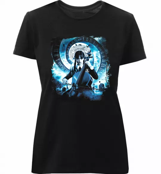 Женская премиум футболка Wednesday cello Черный фото