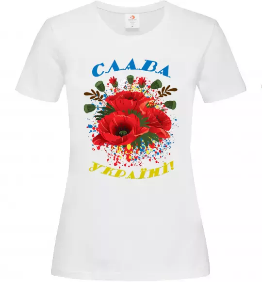 Женская футболка Слава Україні! (маки) XL Белый фото