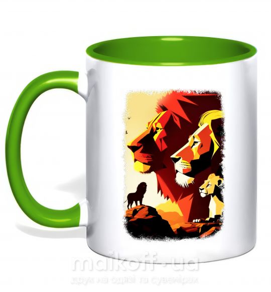 Чашка з кольоровою ручкою Король лев Зелений фото
