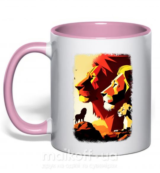 Чашка з кольоровою ручкою Король лев Ніжно рожевий фото