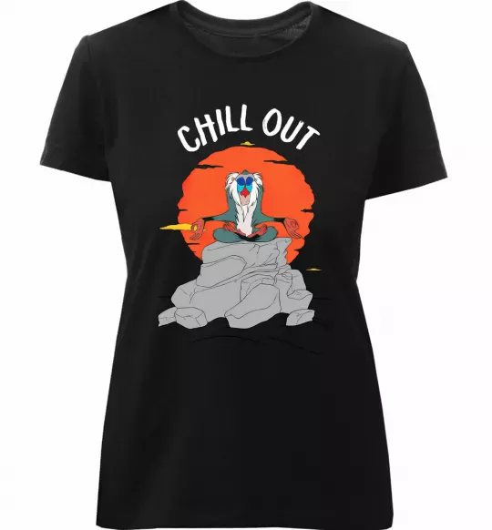 Жіноча преміум футболка Король Лев Рафики Chill Out Чорний фото