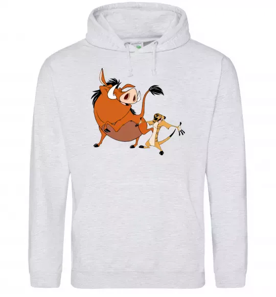 Мужская толстовка (худи) Тімон і Пумба Серый меланж фото