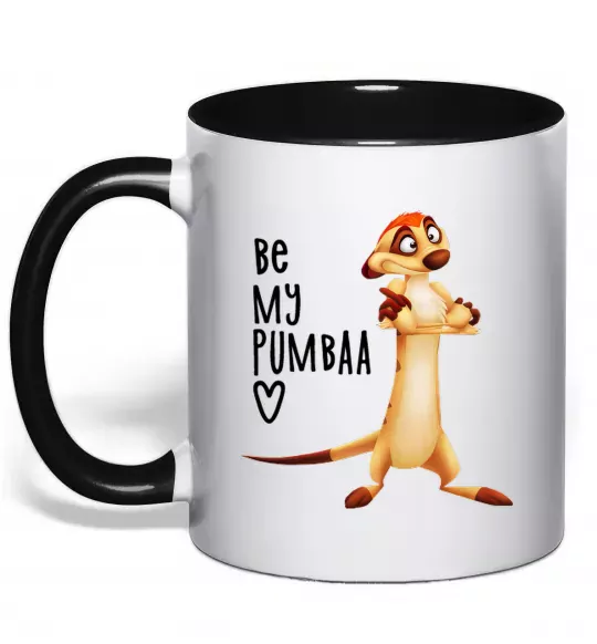 Чашка з кольоровою ручкою Тімон Be mine Pumbaa Чорний фото
