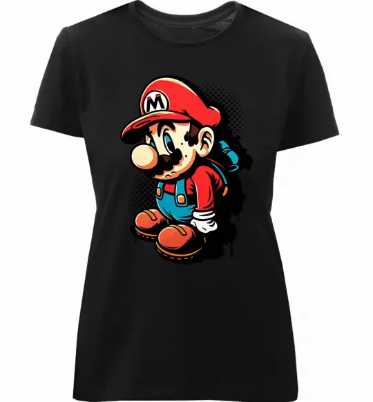 Женская премиум футболка Super Mario Черный фото