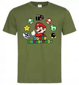 Мужская футболка Super birthday boy Оливковый фото