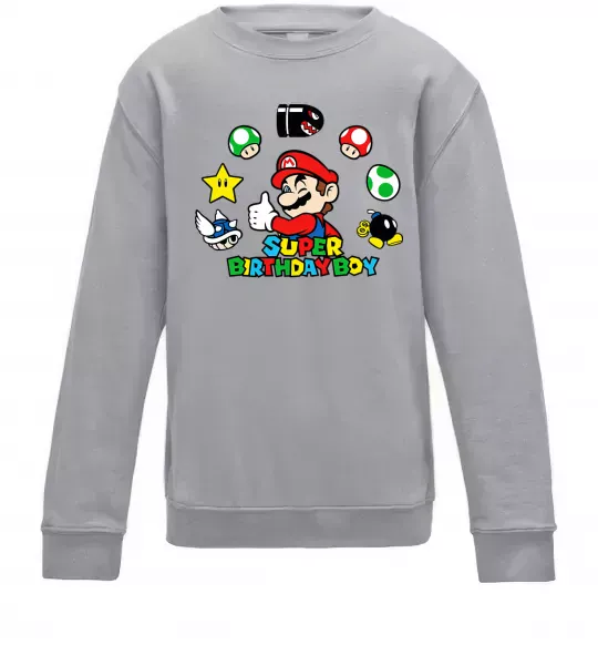 Детский Свитшот Super birthday boy Серый меланж фото